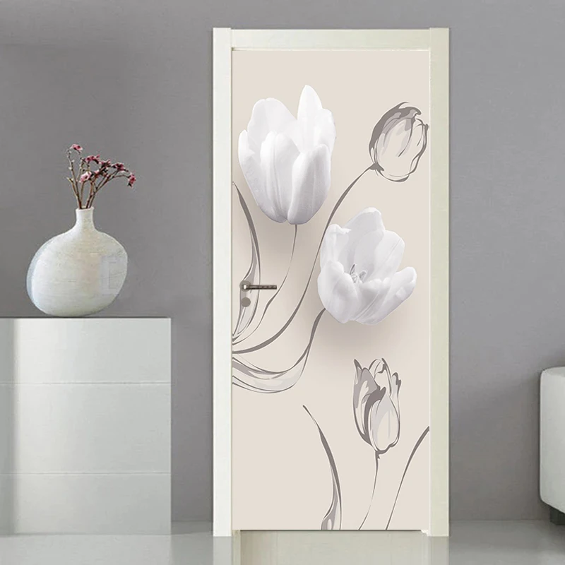 

Door Decal wallpaper Home entrance Decoration Entrance decoration Self-adhesive modern sticker cover refrigerator flower