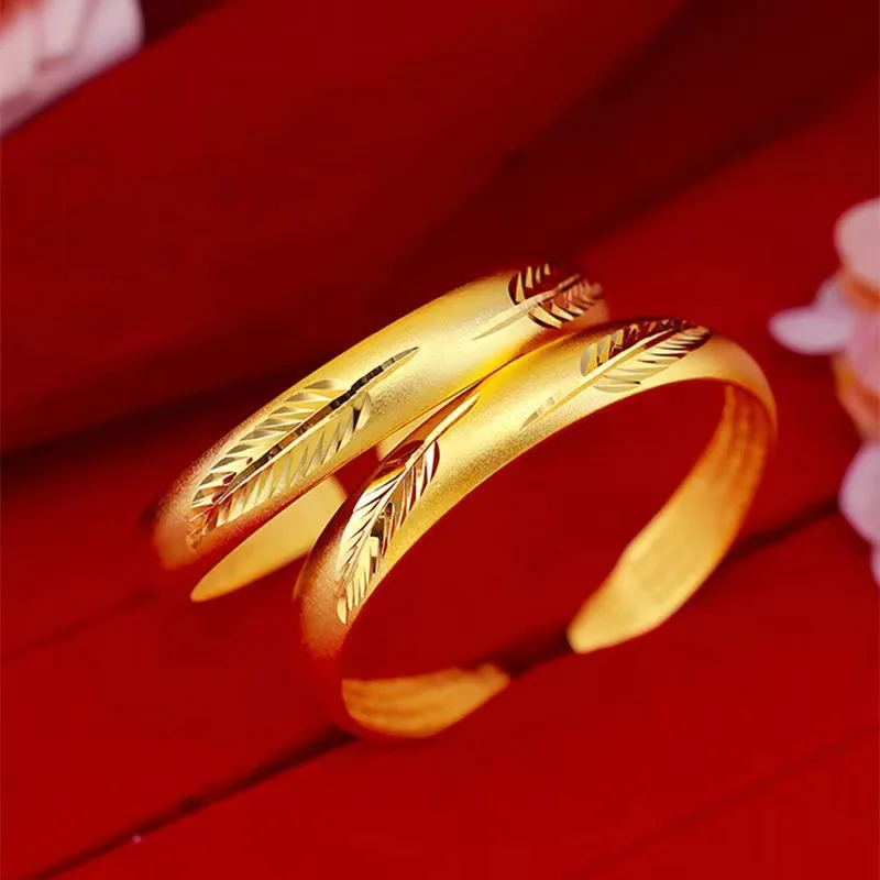 Brass Gold-Plated Exhibition Bracelet Mother's Simulated Real 14K Gold Color Ancient Heart Sutra Open-Ended Bracelet