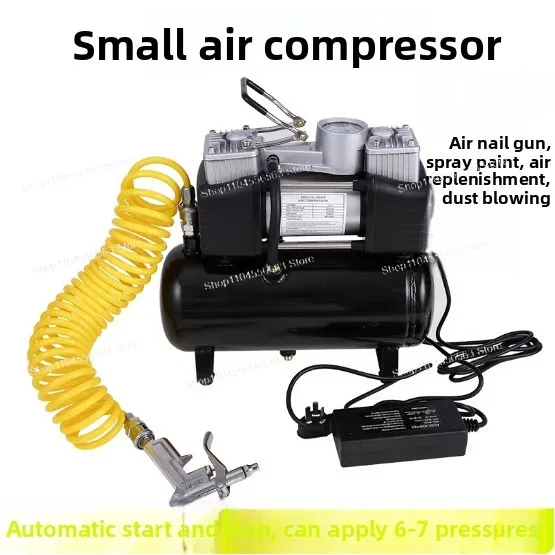 Mini Portable Oil-Free Air Compressor - Low Noise, 220V/12V Dual Voltage, for Car Spray Painting & Inflating (with Air Tank)​