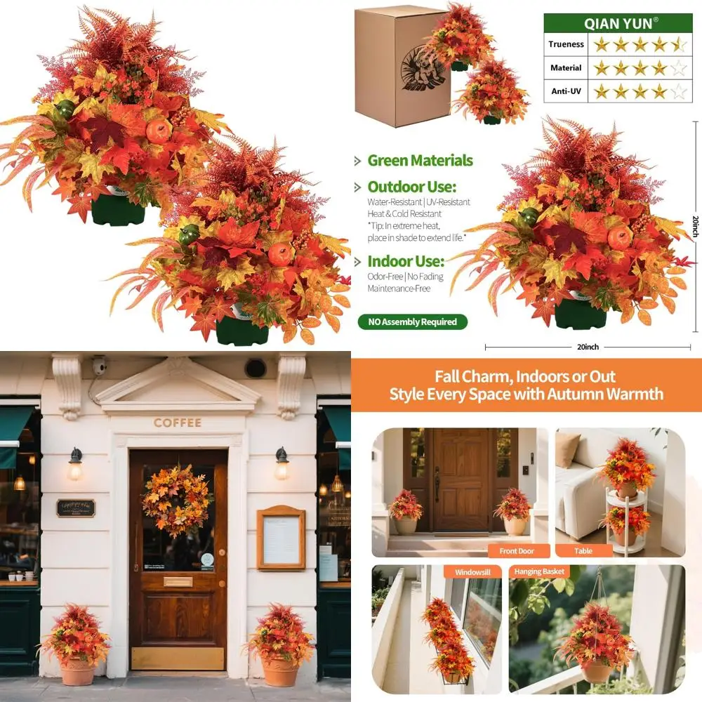 

Autumn Outdoor Pumpkin and Maple Leaf Artificial Plants for Thanksgiving and Halloween Decorations