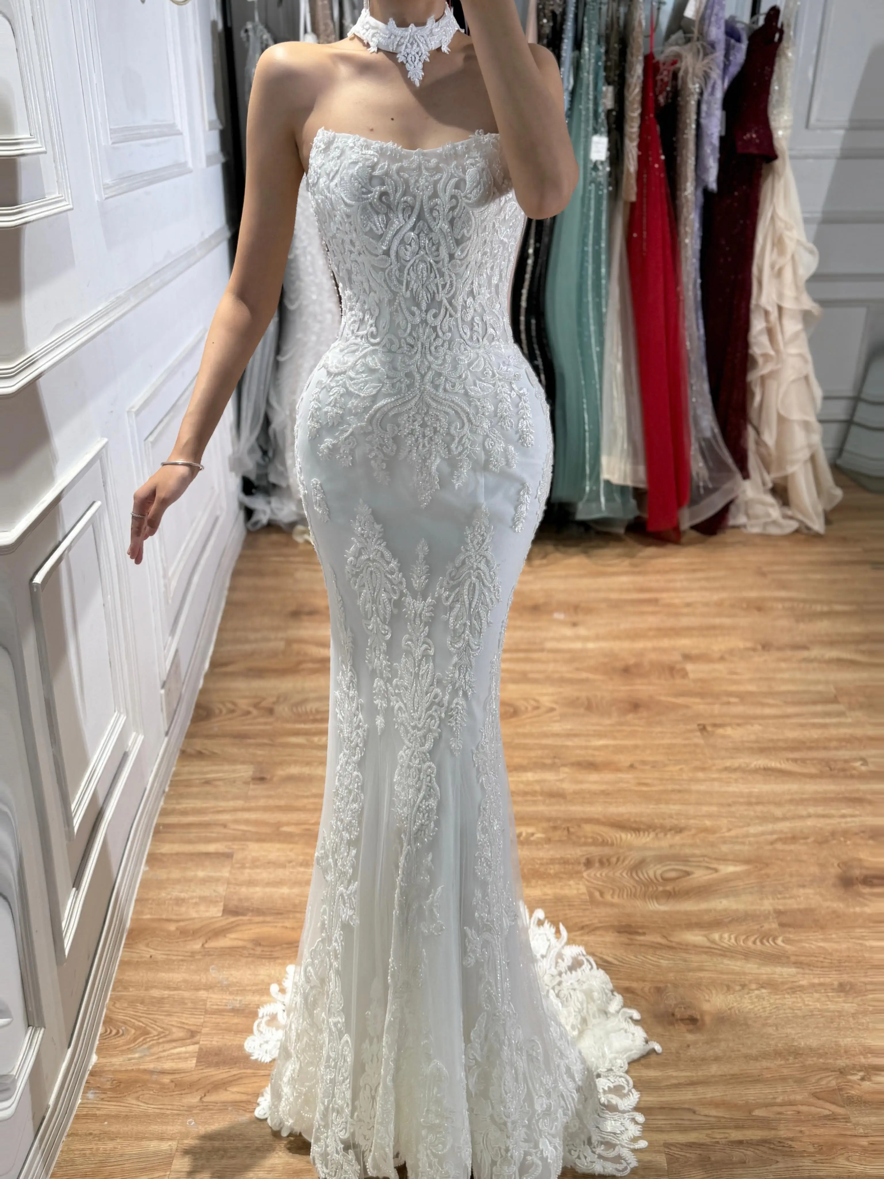 Fantasy Strapless Chiffon Wedding Dress Embroidered Mermaid Elegant White Women's Formal Evening Gowns Prom Dressse Customized