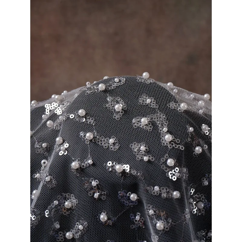 New Tulle Embroidery Beaded Sequin Lace Fabric for Wedding Dress Kids Garment Handmade DIY Curtain Decoration Craft Supplies
