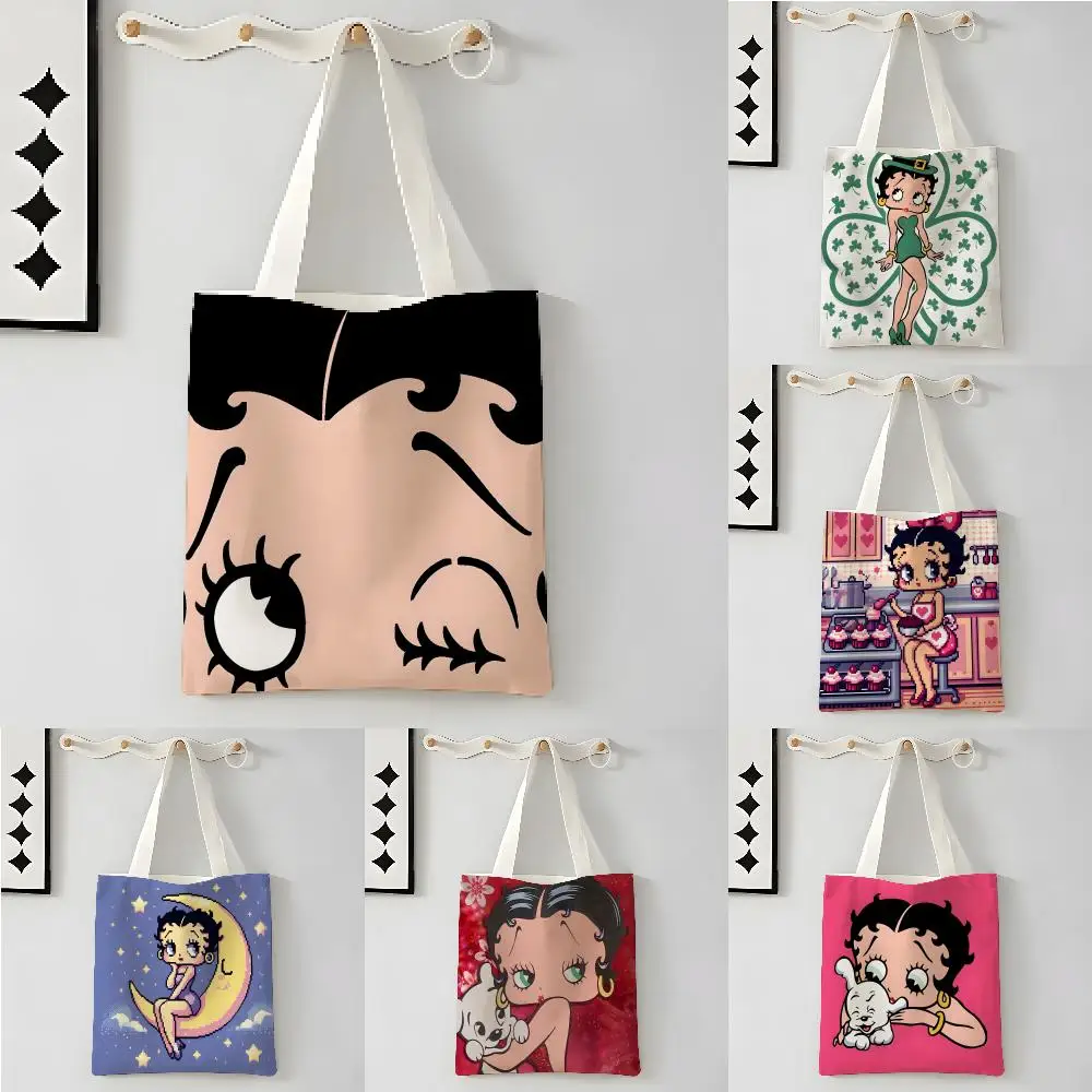 Storage Bags Canvas Shoulder Bag Book Carrier Student Tutoring Print Handheld Tote Bag B-Betty Boop
