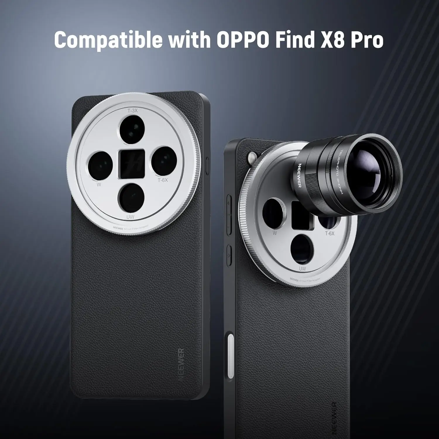 NEEWER Protective Cell Phone Case Heavy Duty TPU + PC Faux Leather Cover with 17mm Lens Mounts for Oppo Find X8 Pro