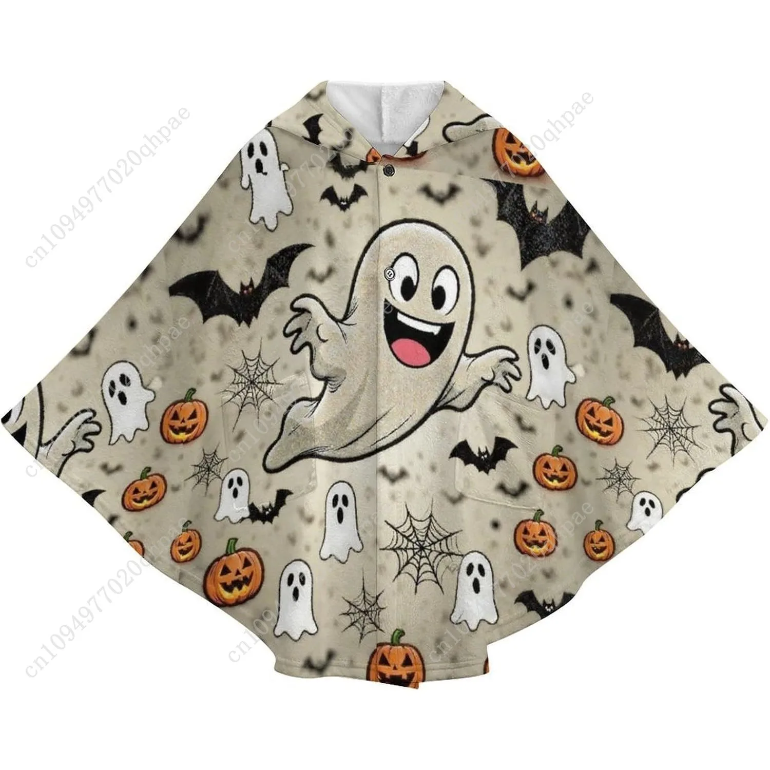 Pull de couverture en flanelle confortable, sweat à capuche surdimensionné avec toile d'araignée fantôme de citrouille d'halloween avec poches pour enfants et adolescents
