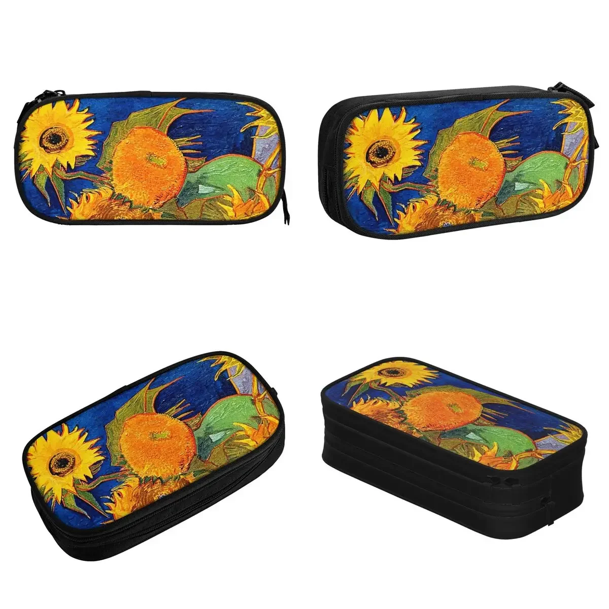 Vase With Five Van Gogh Sunflower Pencil Cases Painting Pen Holder Bag Student Large Storage Students School  Box