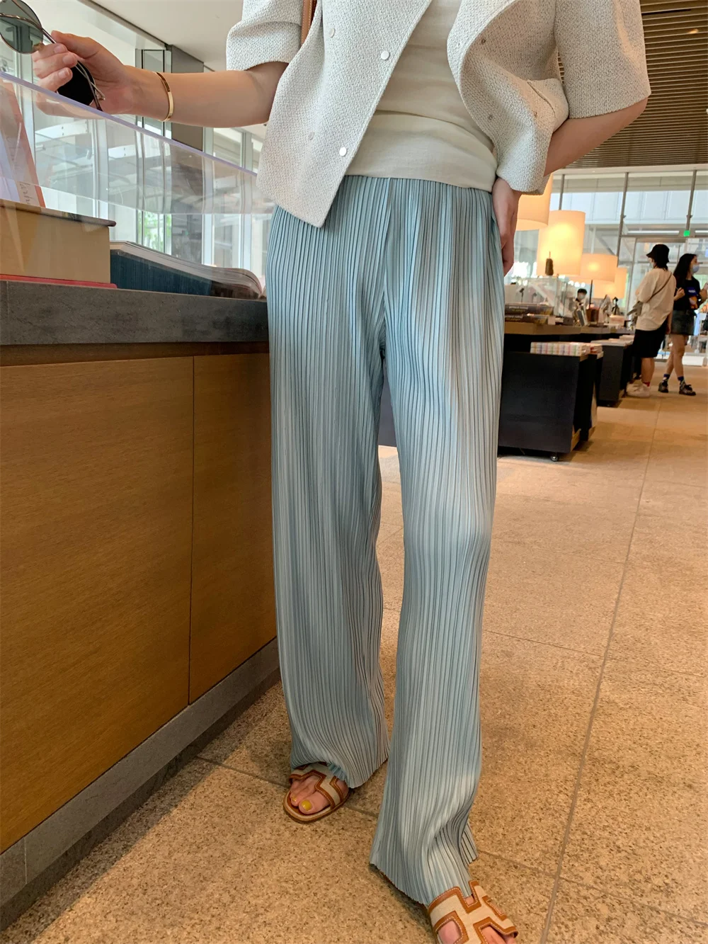 

High Waist Pleated Casual Pants Women's Airy Folded Pants Commute Sle Summer Collection Pleated Skinnies Loose Fit Trousers