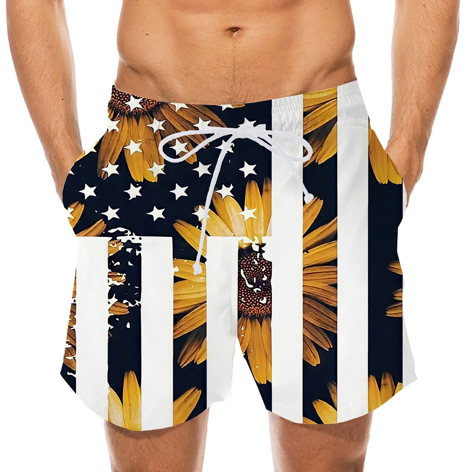 Men's Fashion Casual Independence Day Printed Lace Up Sports Shorts Bedroom