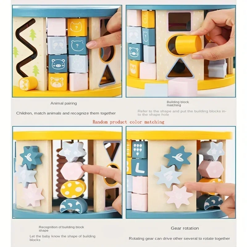 Многофункциональная деревянная шесть зон, деревянная бусина, игра с бисером, сундук с сокровищами, аксессуары для детских колясок