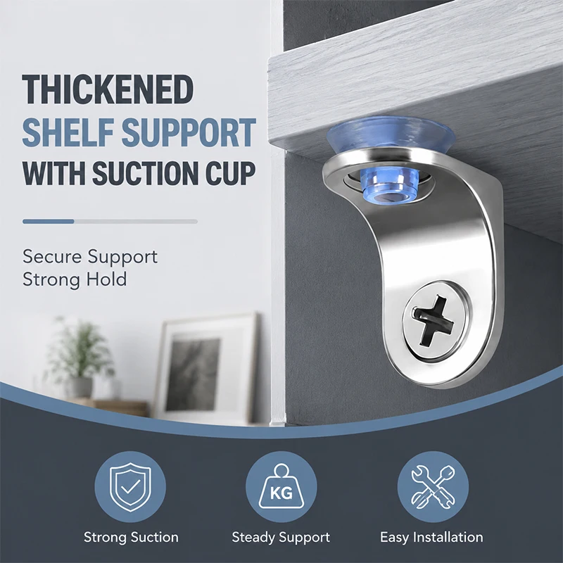

Heavy-Duty Zinc Alloy Shelf Support Thick L-Shape Glass Panel Bracket with Suction Cup Cabinet Pegs Board Holder Hardware