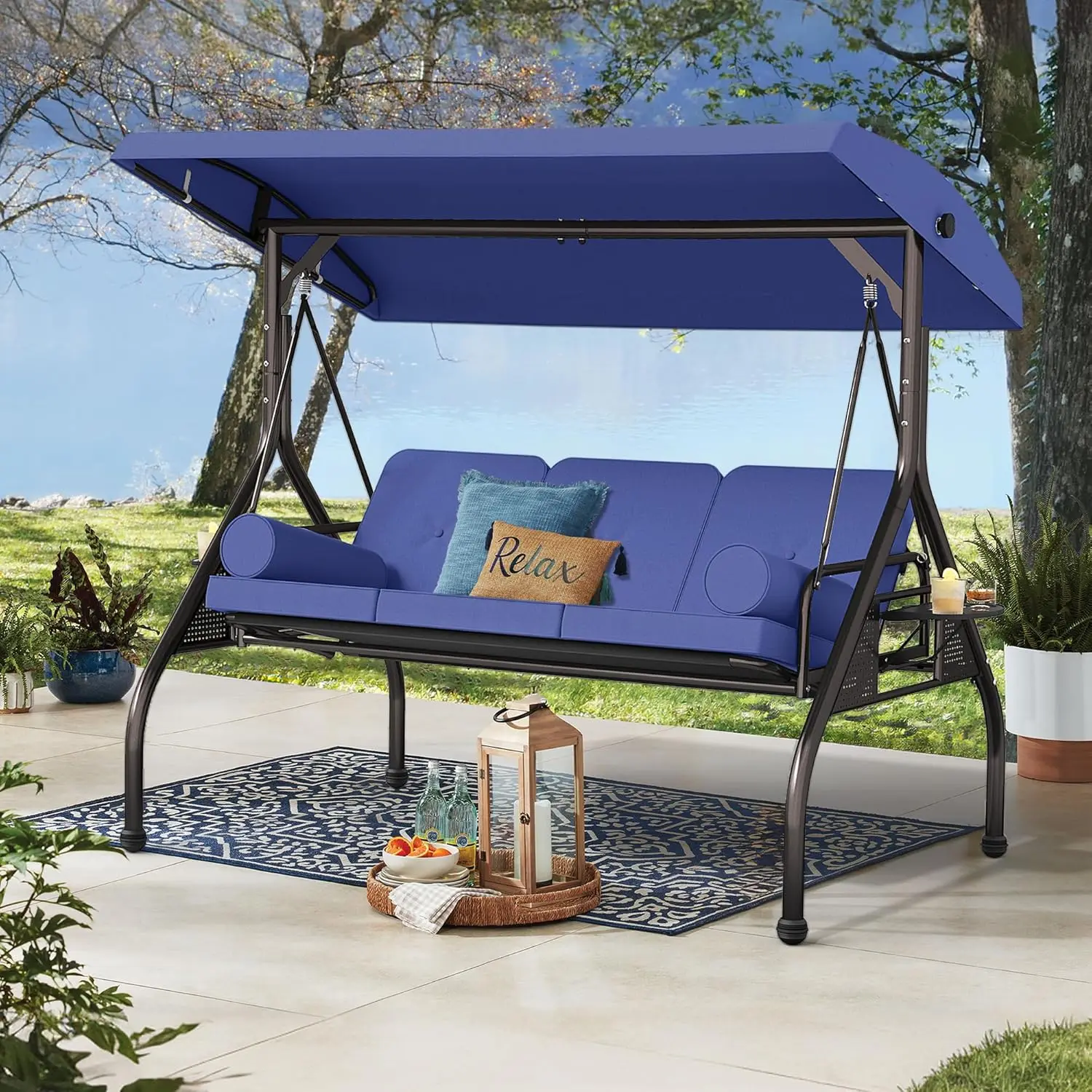 Outdoor Porch Swing Chair, 3 Seat Patio Glider with Adjustable Canopy, Heavy Duty Swings with Thickened Cushions ,Customized