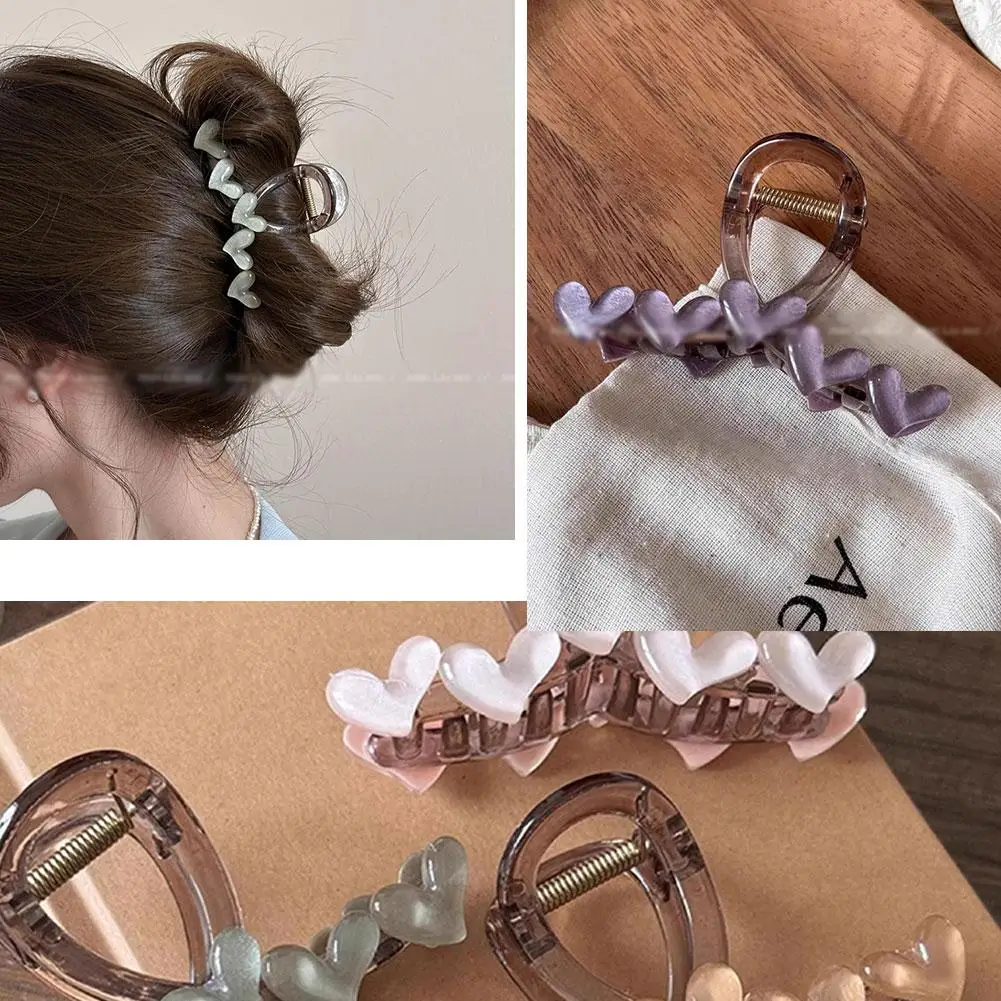 여성용 한국 스위트 반투명 하트 헤어 클로, 우아한 2024, 새로운 머리띠, 패션 상어 클립, 머리핀, 헤어 액세서리