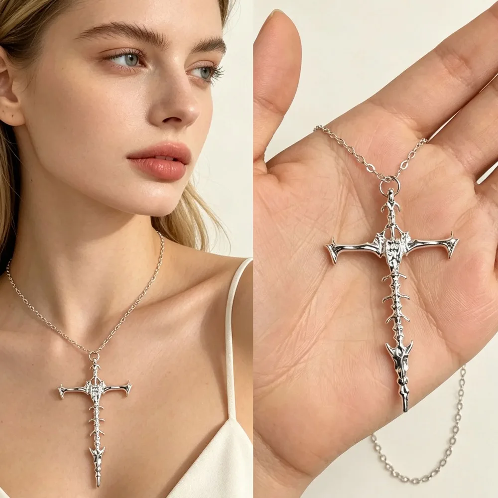 Unisex Retro Distressed Gothic Skull Cross Necklace Punk Hip Hop Street Trendy Jewelry Daily Party Birthday Gift
