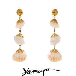 Yhpup Ocean Style Shell Long Hanging Drop Dangle Earrings for Women Stainless Steel Summer Holiday Jewelry Accessories
