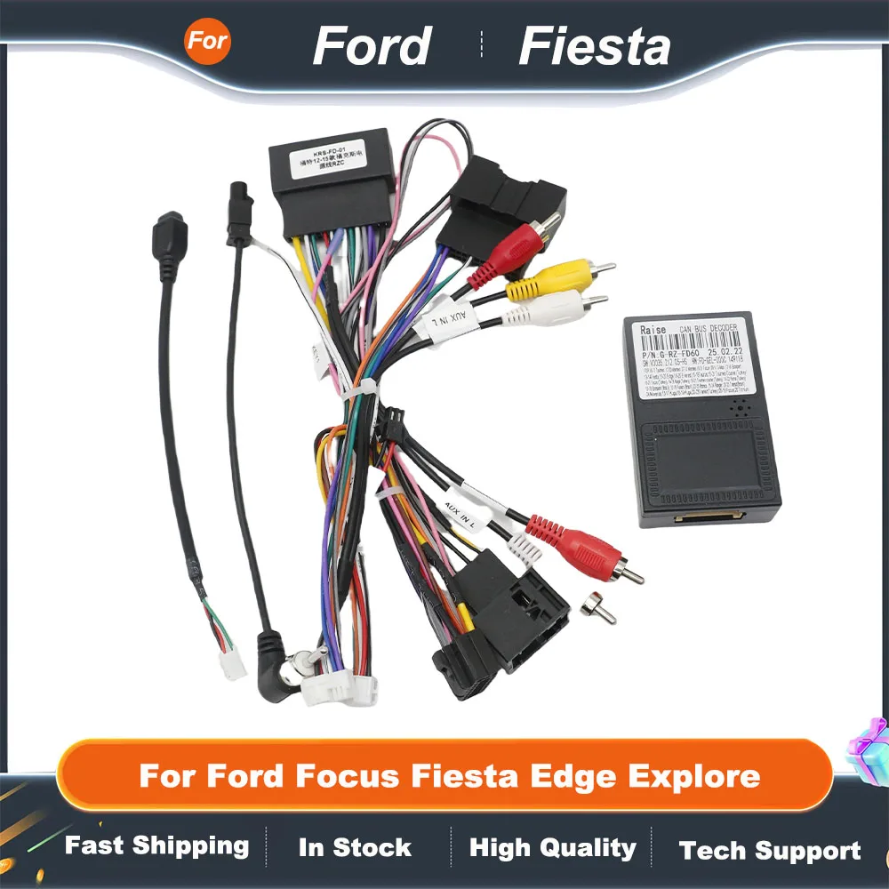 Image of Für Ford Fiesta 2013–2017, 16-poliger Kabelbaum-Adapter, Android-Player, Multimedia-Stereokabel, Canbus, Canbox, DVD, Radio, GPS-Netzkabel