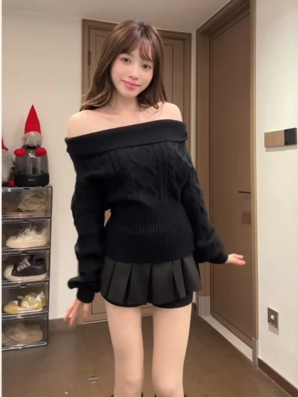 

Вязаный свитер Bla с перекрученными плечами, женский, модный, весна 2026, новый корейский стиль, свободный крой, длинный рукав, теплый топ