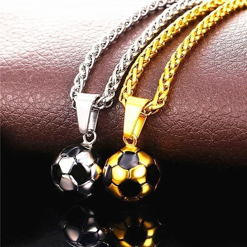 Trendy Football Link Chain Soccer Charm Necklace Pendant Gold Color Sport Ball Jewelry Men Boy Children Gift Pendant Necklaces