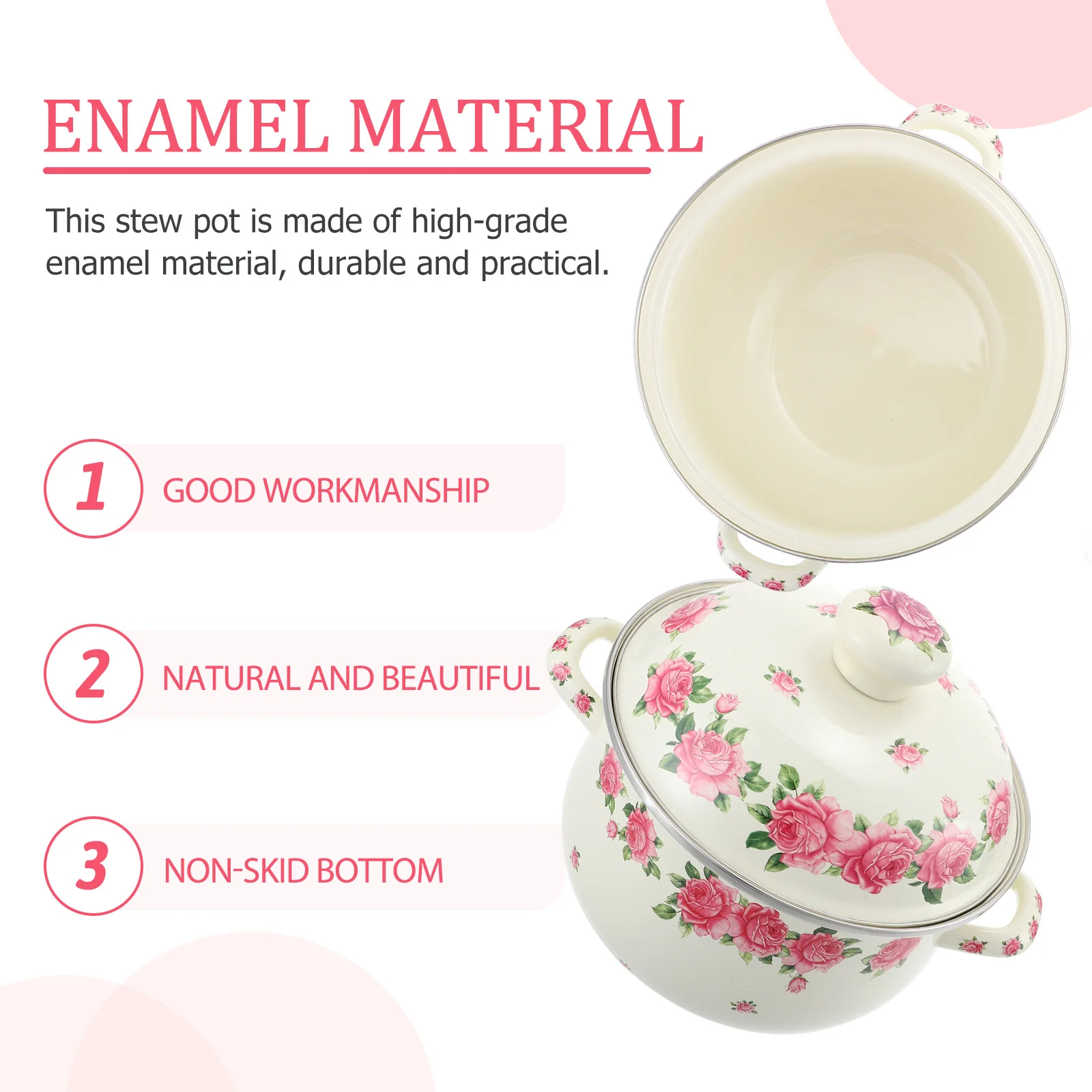

Enamel Soup 5.5L Thickened Stew Pot Nonstick Dual Handle Cooking Pot For Gas Stove Heat Resistant Kitchen Supply Retro