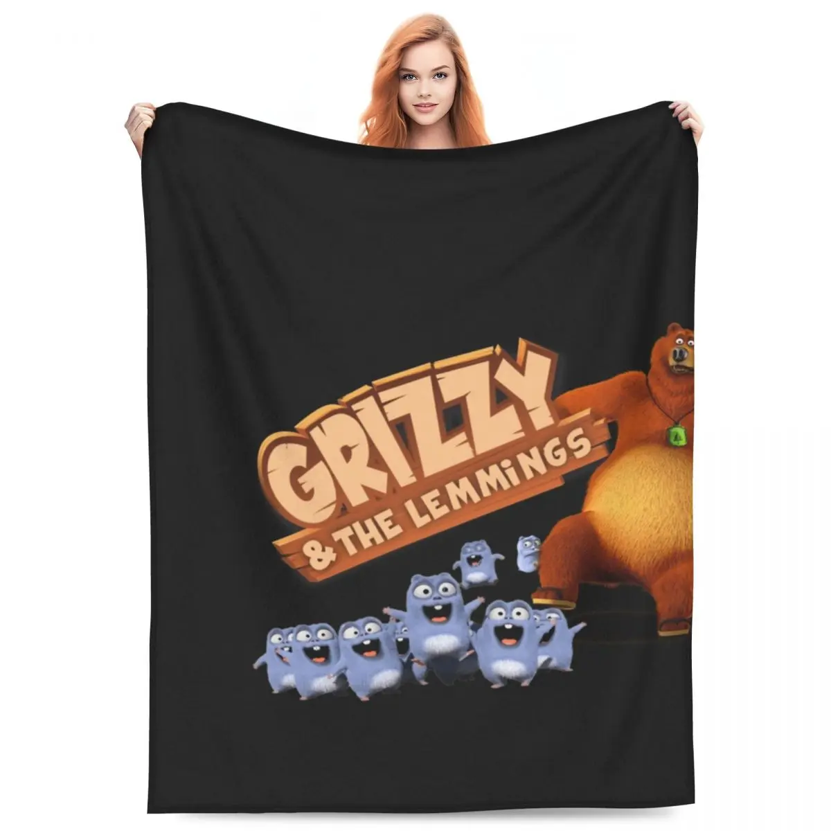 Grizzy And Lemmings Funny Angry The Lemmings Blanket Flannel Sofa Throw Multi-function for Home  Outdoor Throws Bedspread Quilt