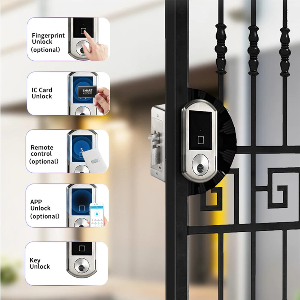 Outdoor Waterproof Smart Rim Lock Electric Fingerprint Digital Villa Heavy Iron Gate Lock