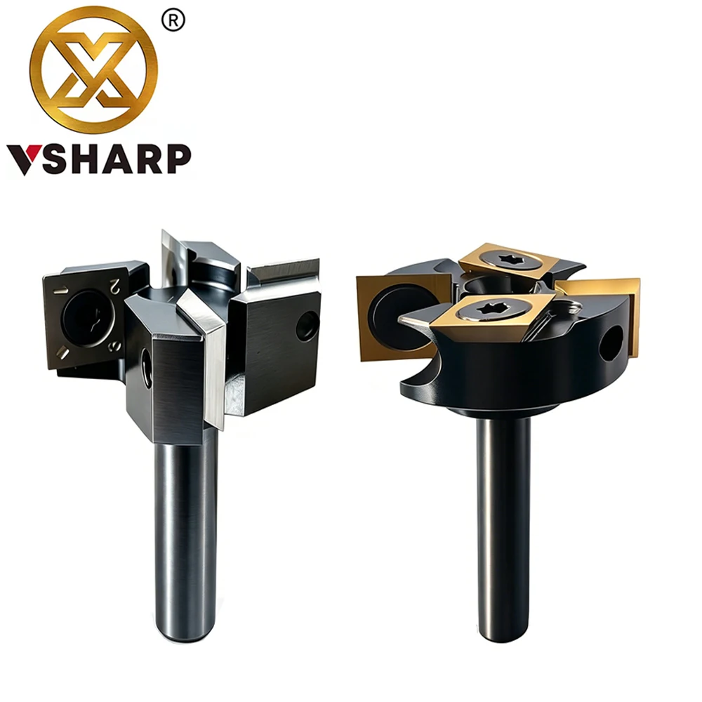 Vsharp Carbide Bottom Cleaning Bit 3/4/6F Alloy Spoilboard Surfacing Router Bit 1/4 1/2 Detachable Insert T-slot Planer Bit