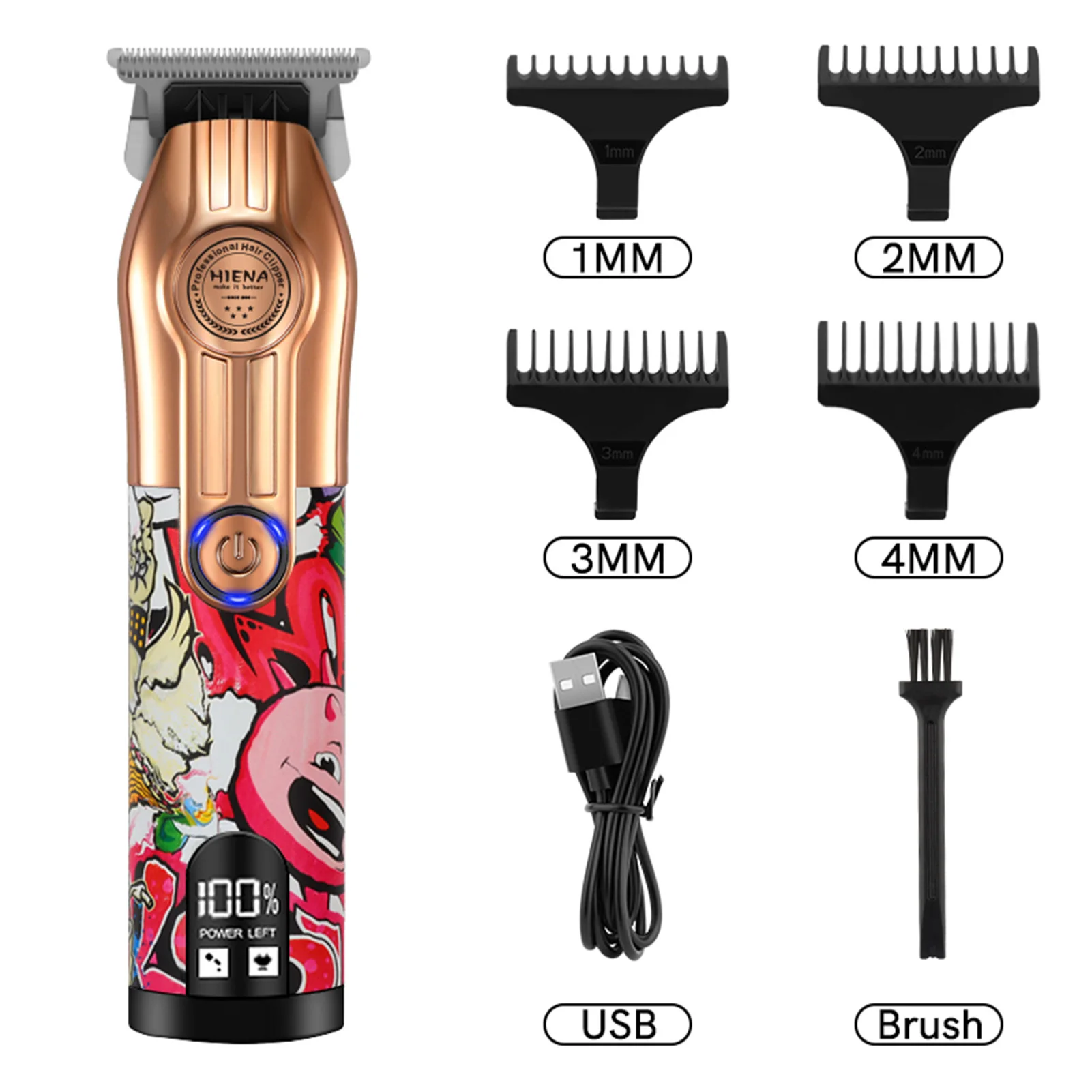 

HIENA Cordless Hair Trimmer Set Trendy Graffiti Pattern Electric Hair Clipper For Men Professional Carving Hair Cutting Machines