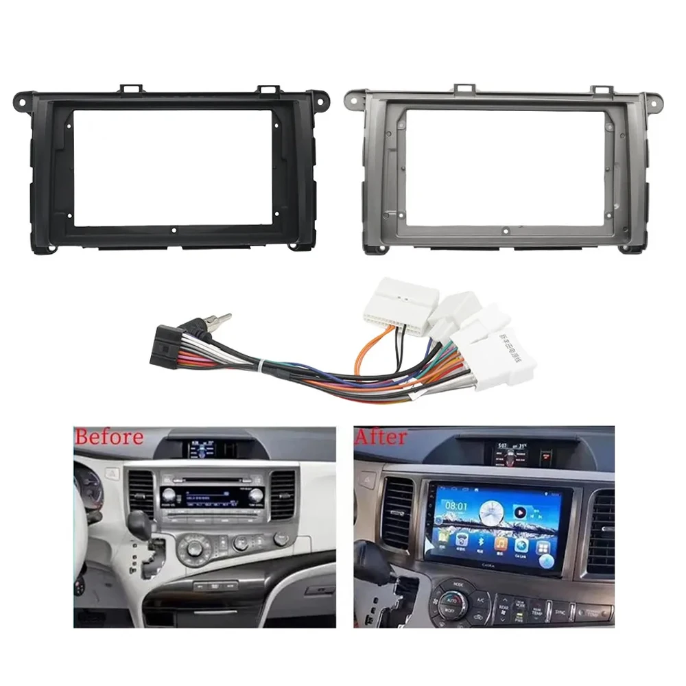 

9-дюймовая рамка приборной панели, автомобильная аудиосистема, мультимедийная стереорамка для Toyota Sienna 2010-2014 | Установка DVD-плеера с видео Android