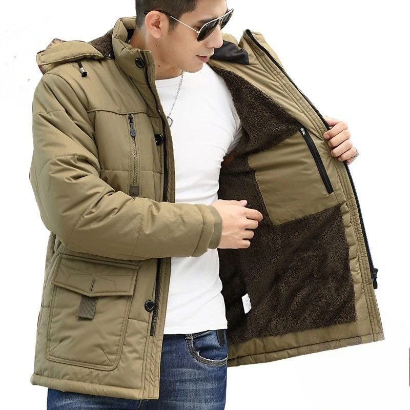 Winter Cotton-padded Clothes with Added Fleece Thickening Middle-aged Menmiddle-aged Elderly Men Warm Large-sized Dad Coats Men