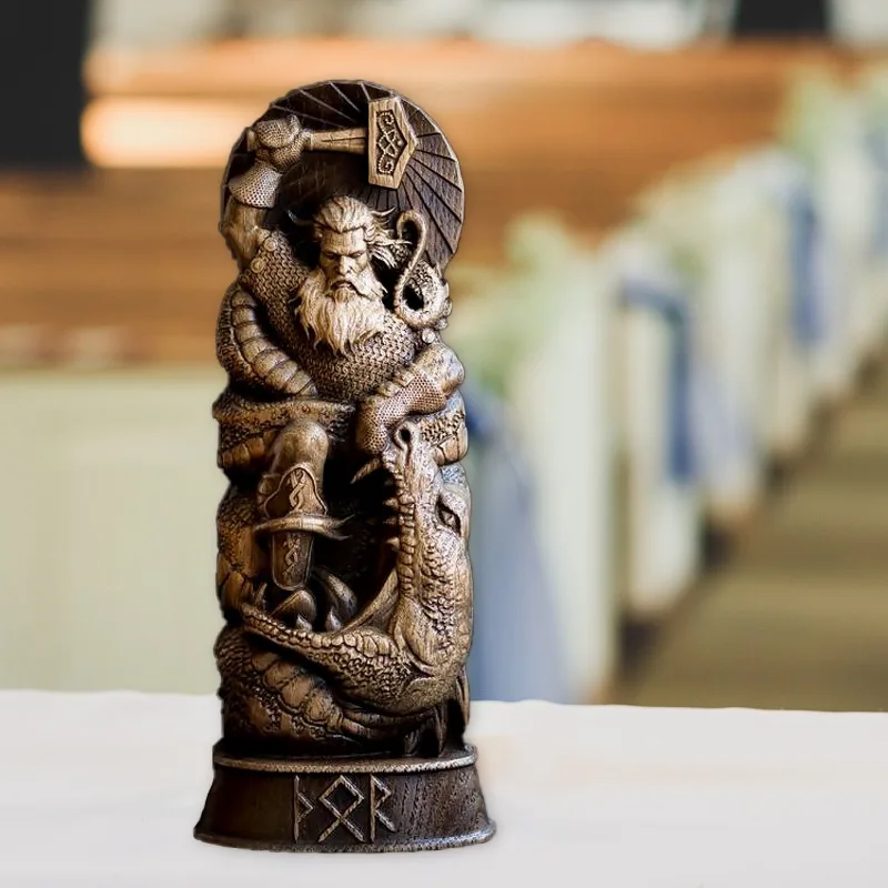 Hero Statue Imitation Wood Carving Resin Sculpture,Norse God Figurine of Thor,Odin,Loki,Mythological Decor for Home Office Shelf