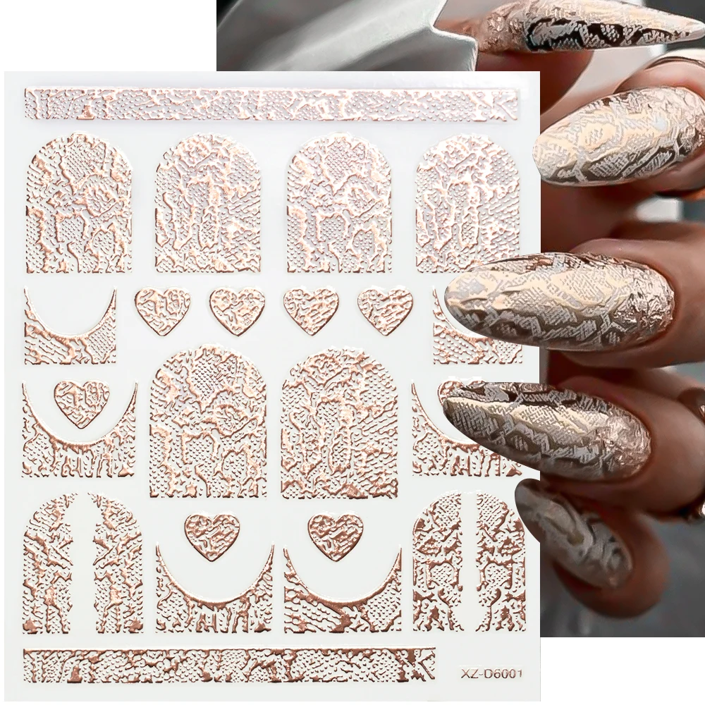 1 pz 3d sexy serpente leopardo stampa adesivi per unghie 6 colori pelle di animale, amore autoadesivo decalcomanie per unghie manicure fai da te decorazione slider