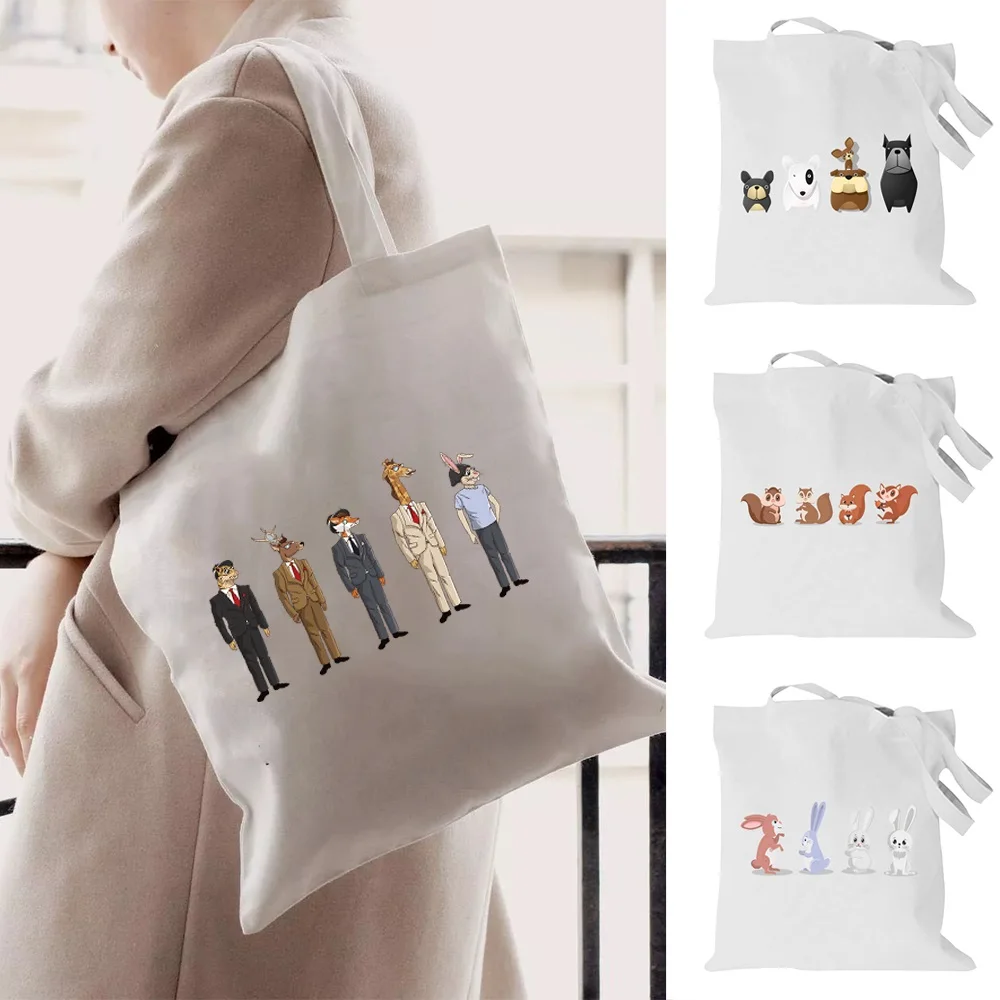 

Women Canvas Shopper Bag Foldable Handbag Reusable Tote Bag Cartoon Print Large Capacity Ladies Shopping Organizer Shoulder Bags