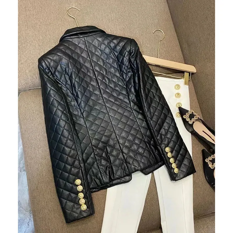 Thickened High-End Black Short Leather Jacket Women Shoulder Pads Autumn Fashion Blazer Coat Customized Suit Jacket Female