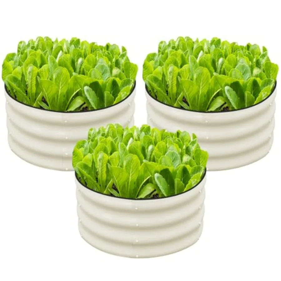 

Outdoor galvanized metal raised garden bed kit, white, 2x2x1ft round, 3 pcs, rust-resistant and durable for vegetables and plan