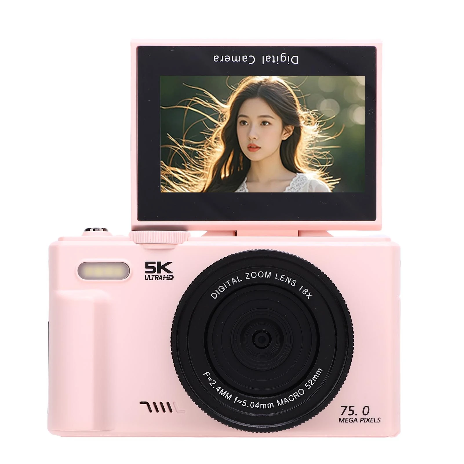 

Digital Camera WiFi Digital Camera 5K 75MP 3 Inch Screen 18X Zoom Digital Selfie Camera with LED Light and 64GB Memory Card