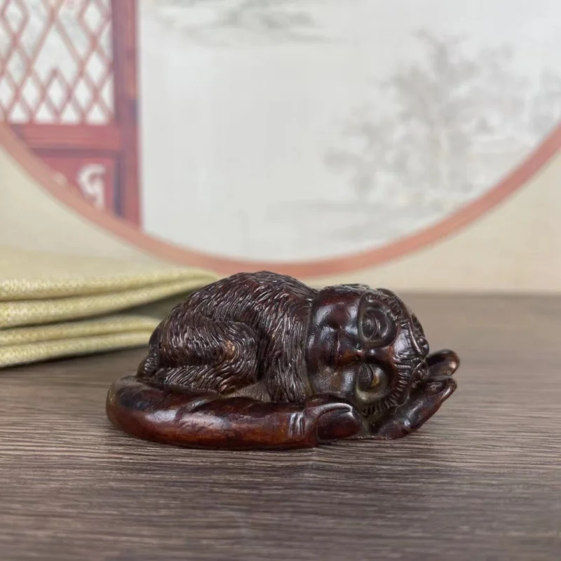 

Antique Collectible Alloy Copper Living Room Tea Pet Retro Buddha Hand Monkey Auspicious Zodiac Monkey Handheld Solid Ornament