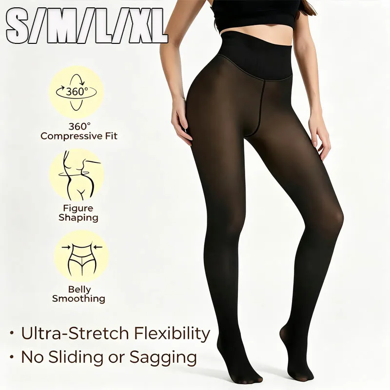 S/M/L/XL Thermal Wool Lined High Waist Tights Sheer Look Plus Size Winter Pantyhose Control Top Comfortable Warm Leggings