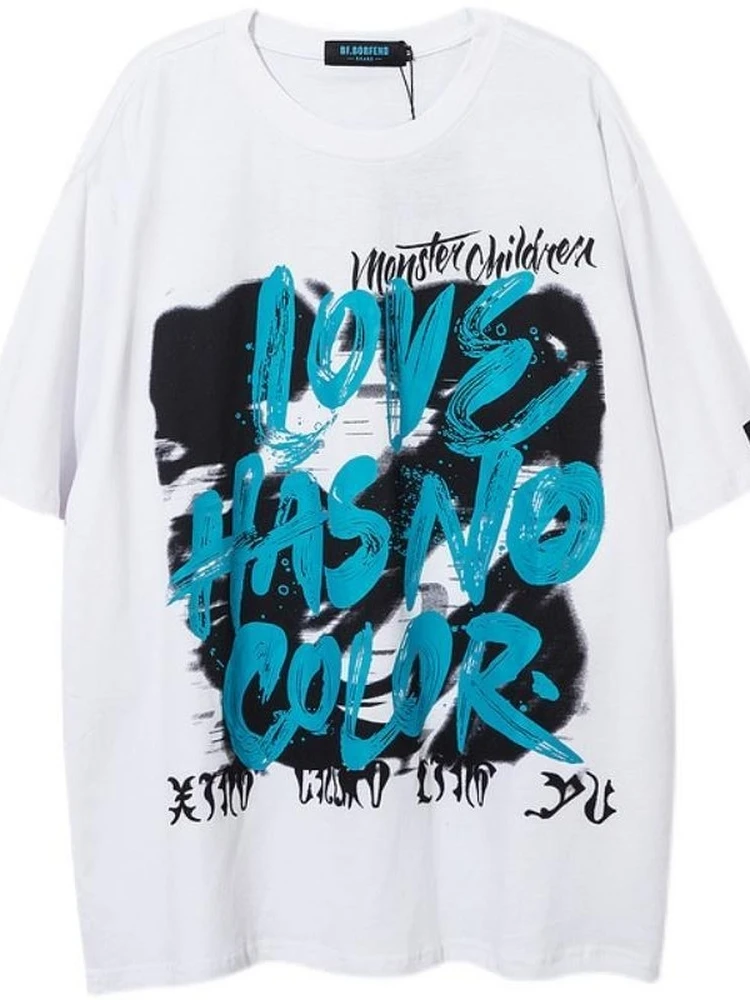 

2022 Summer Harajuku Graffiti T Shirts Vintgae Korean Fashion Letter Print Tshirt High Street Loose White Tops Kpop Y2k Top