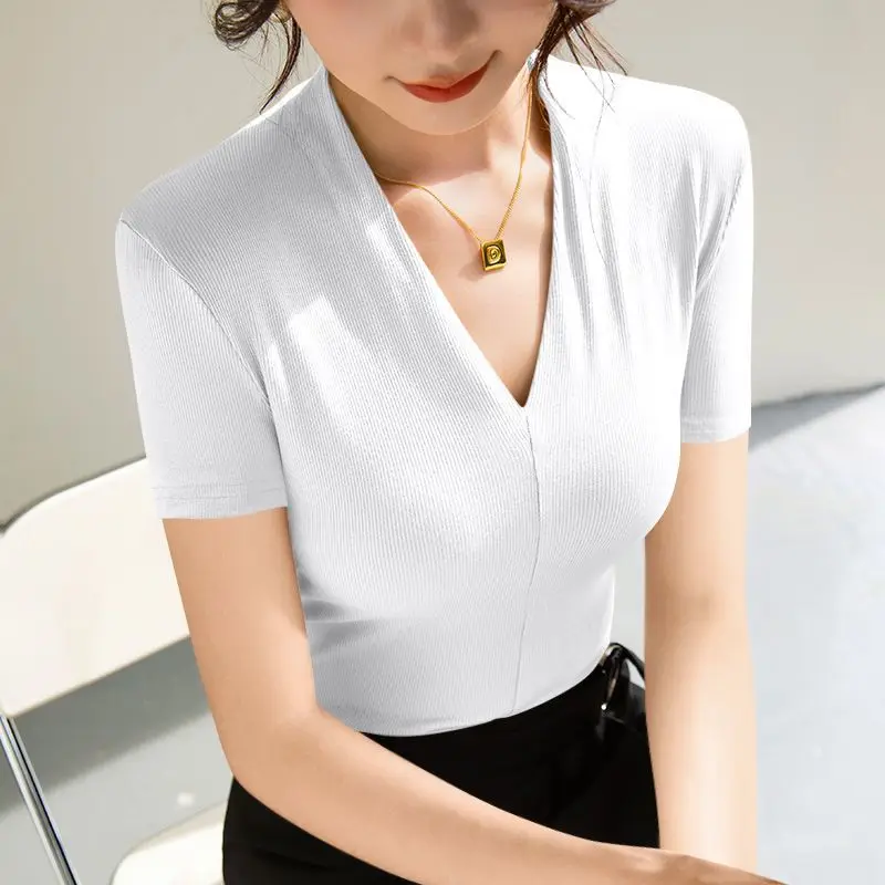 صيف جديد مثير قصيرة الأكمام تي شيرت الأساسية الخامس الرقبة بلون قاعدة قميص تنفس الترفيه في الهواء الطلق خفيفة الوزن الخيوط