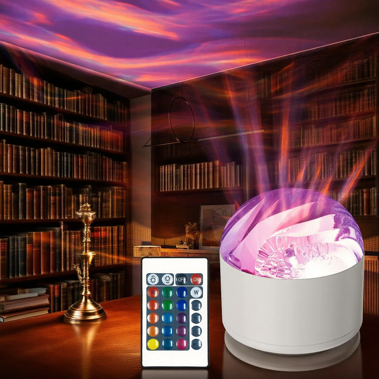 LED 무드등 백색 오로라 프로젝터 조명 리모컨 16색 USB 플러그인 아동용 침실 장식 및 수면등