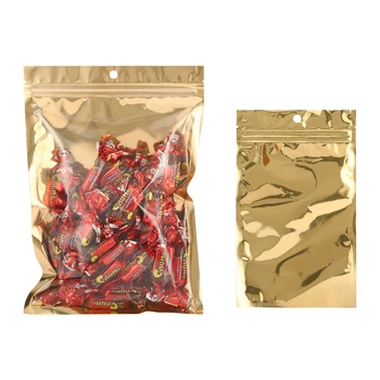 100 stuks één zijde transparant goud aluminiumfolie ritssluitingszakken - food grade rits herbruikbare plastic zakjes kerstcadeaupakket