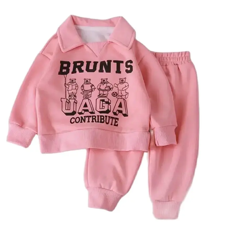 Children's Sweatshirt Set Spring and Autumn Youth Boys Girls Fashion lapel Letter Long Sleeve Top Sweatpants 2-piece Set 1-12Y