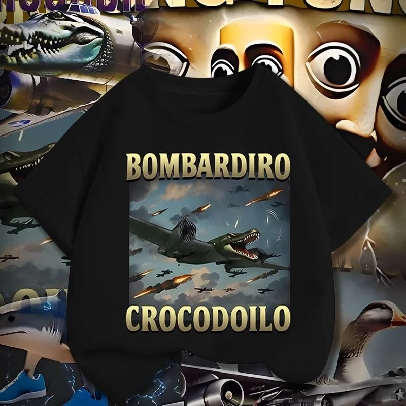 

Bombardiro Crocodilo Crocodile Plane Bomber Funny Meme T-shirt Men Women Summer Casual Cotton Comfort Short Sleeve T Shirts Tops