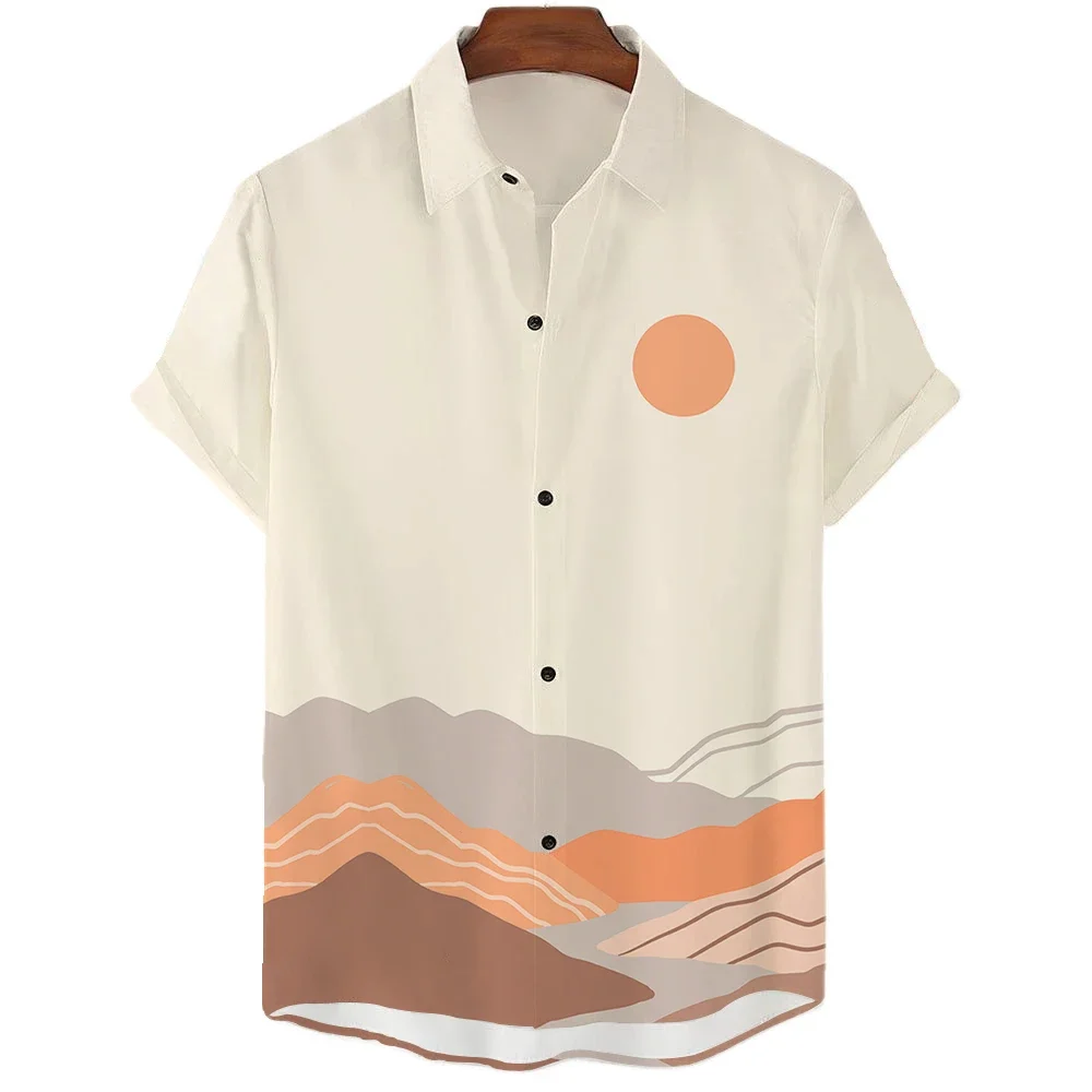 Oil Painting Texture Artist Style Printed short-sleeved Shirt Desert Sunset men's Casual Top 2023 New Comfortable Shirt