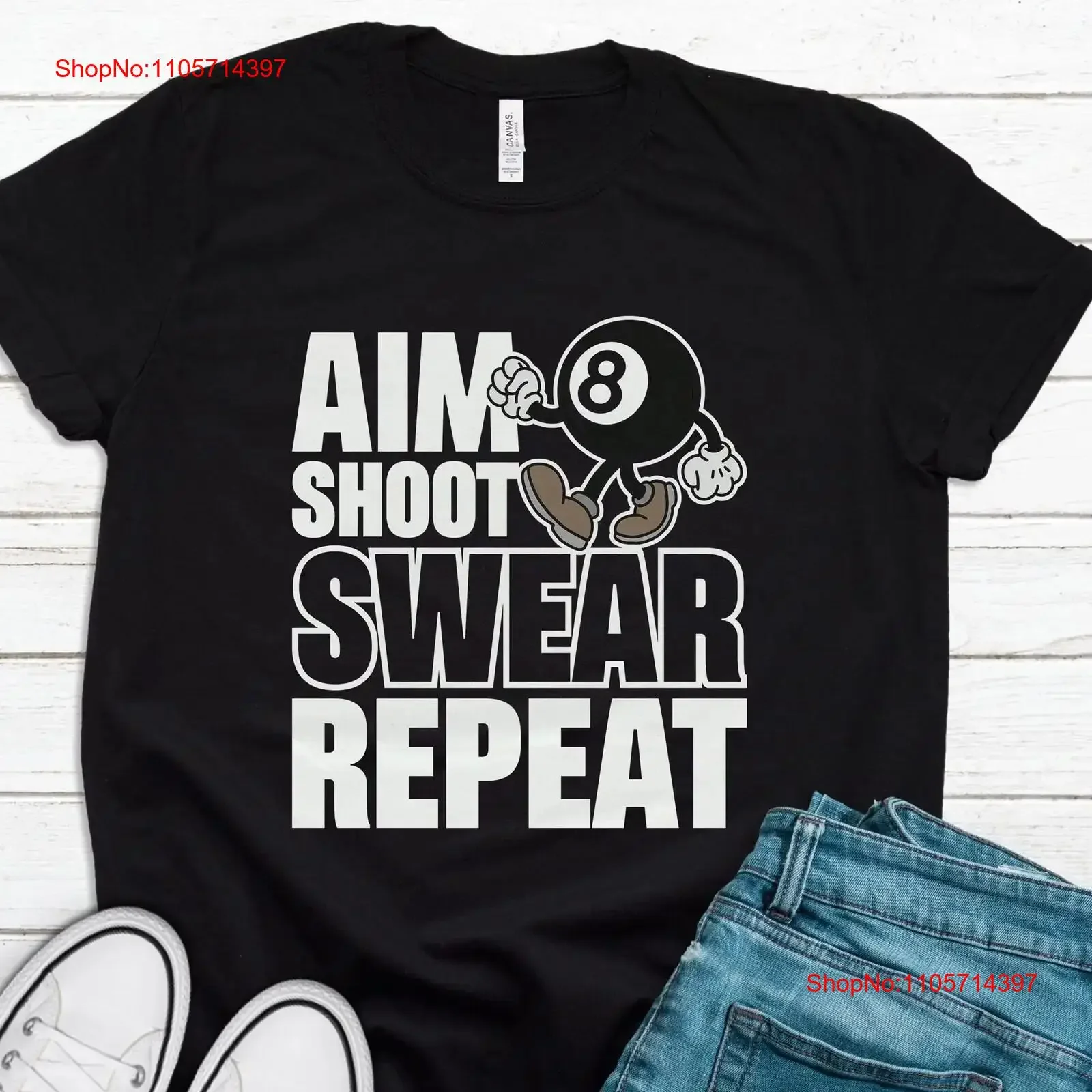 Pool Player T Shirt for Billards Aim Shoot Swear Repeat T1525 vintage Washed Versatile Stretched Stylish graphic