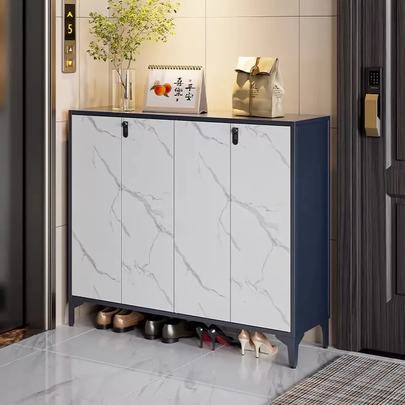 for Steel Shoe Cabinet Large Capacity Locked Storage for Corridor Outside Door Household Shoe Rack Imitation Stone Design