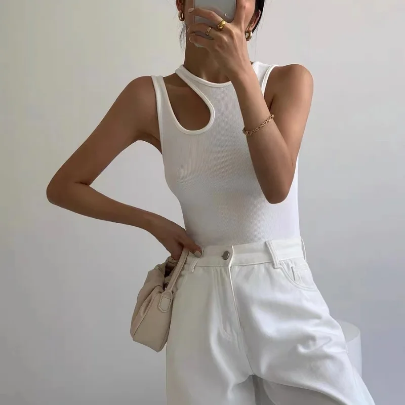 

Sexy Rib-knit Tank Top for Women Summer Solid O-neck Sleeveless Crop Tops Street Vintage Korean Fashion Shirt Vest Y2K Clothes