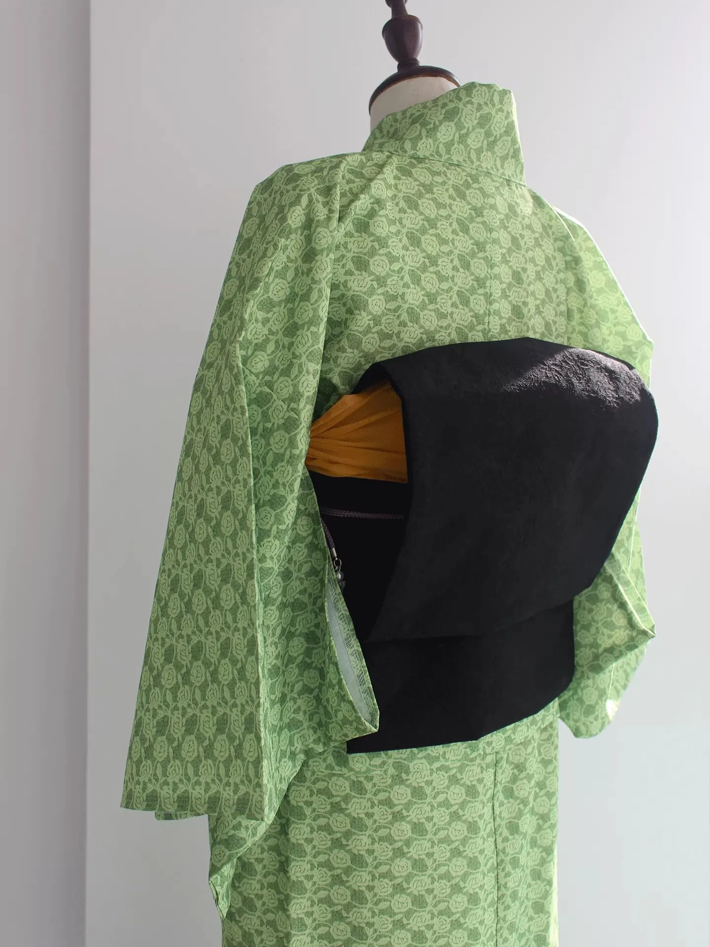 women's-black-color-taiko-knot-obi-dress-waist-belt-traditional-japanese-kimono-accessory