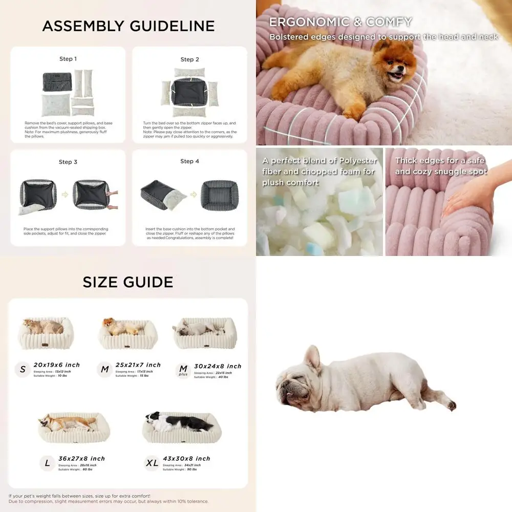 

Medium Dog Orthopedic Bed - Removable Cover, 30x24x8in, Plush Fleece, Blush Pink