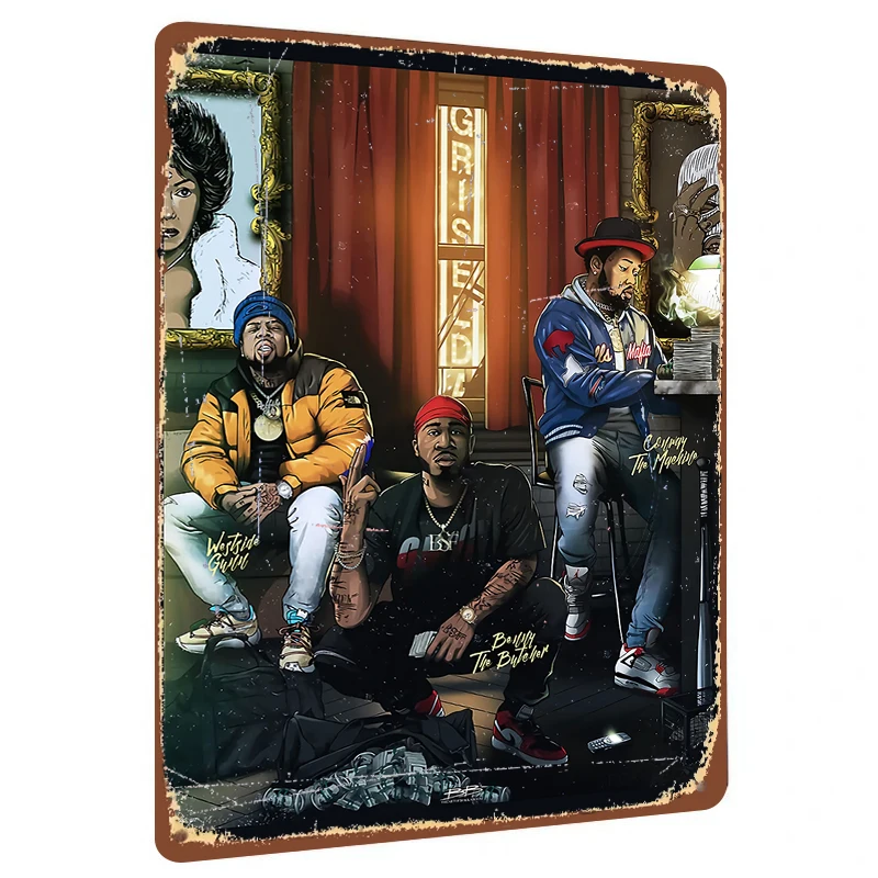 Urban Hip Hop Rappers Metal Wall Art Decorative Painting for Room Decoration