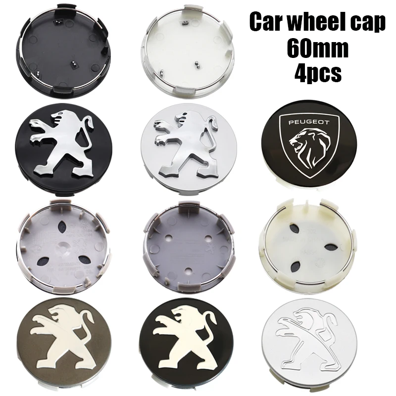 

4pcs 60mm Peugeot logo Car wheel emblem Wheel Center Hub Cap auto Rim refit dust-proof badge covers sticker styling accessories